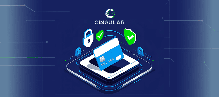 Ilustración de una tarjeta digital rodeada de íconos de seguridad como candados y escudos, representando protección de datos y cumplimiento con PCI DSS para startups tecnológicas.